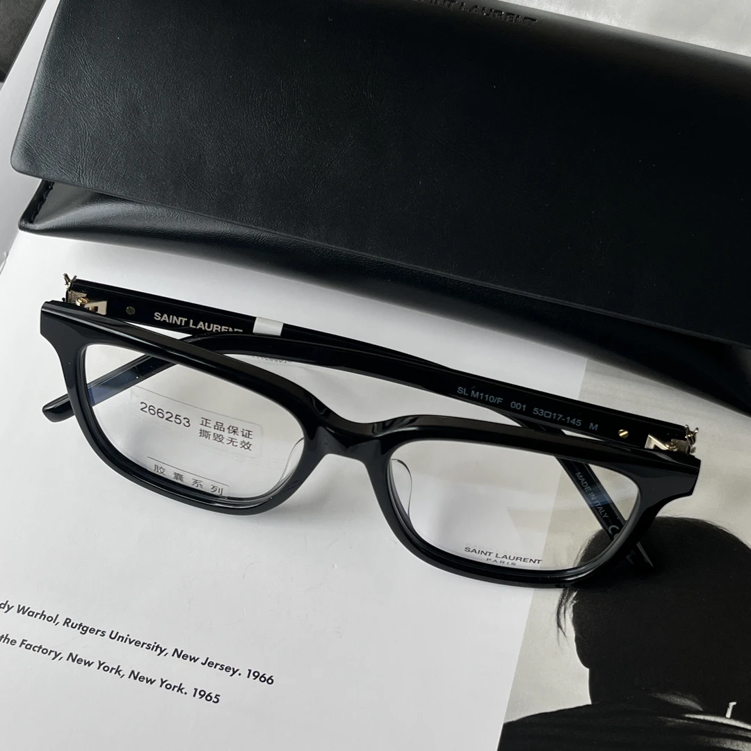 99新 YSL/圣罗兰 Azul-黑金SL M110/F /53细框logo平光镜40878