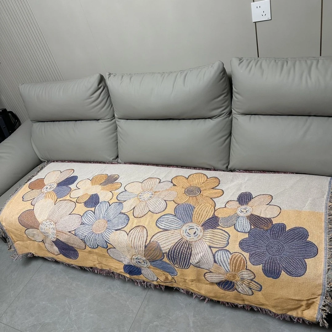 太阳花90*400复古高级感万能沙发沙发垫盖布防尘四季通用沙发巾