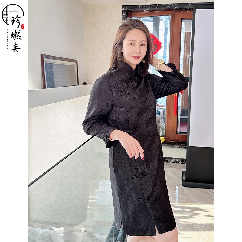 【珍珍优品】【暗香疏影】新中式斜排扣国风提花气质长款旗袍Q-61213