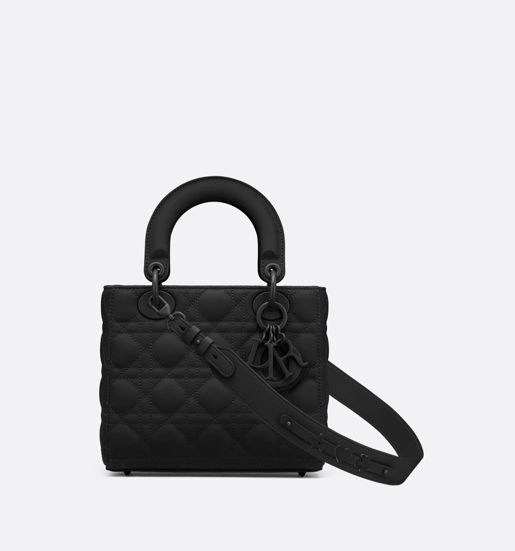 99新 DIOR/迪奥 黑色磨砂色四格戴妃单肩手提包