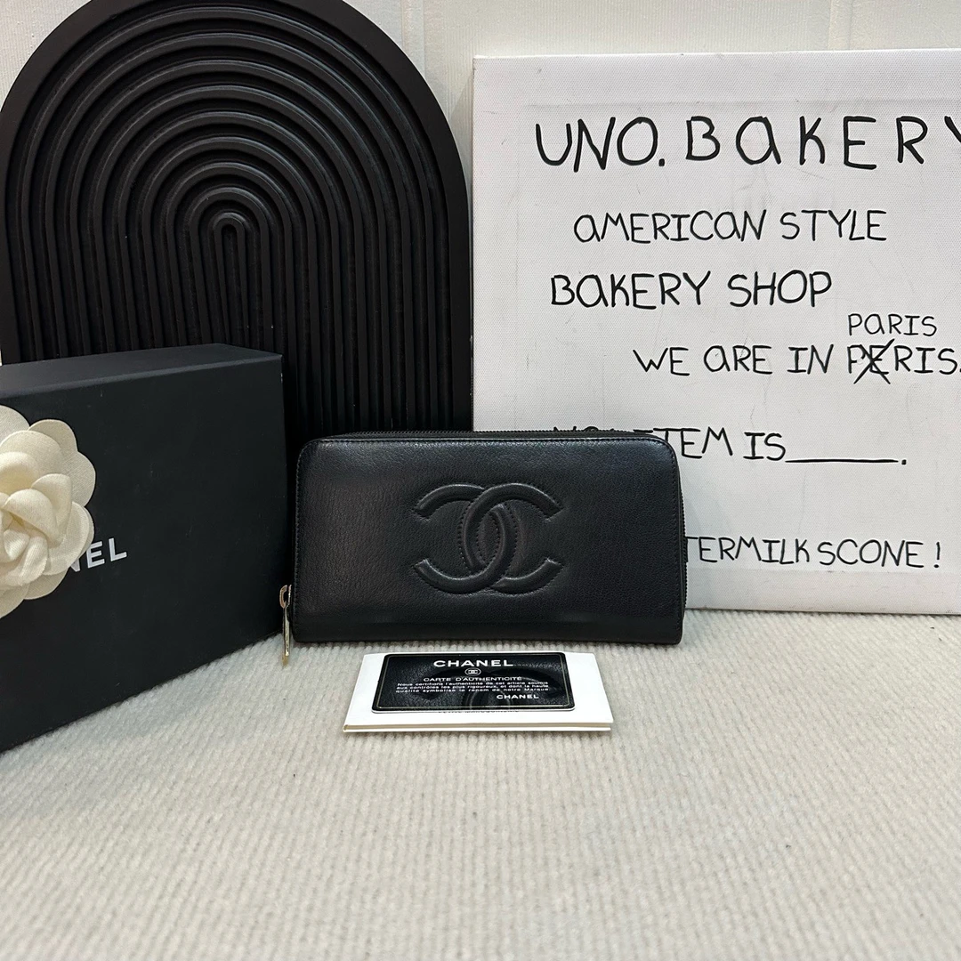 95新 Chanel/香奈儿 【蔡包紫】黑色双c长款钱包
