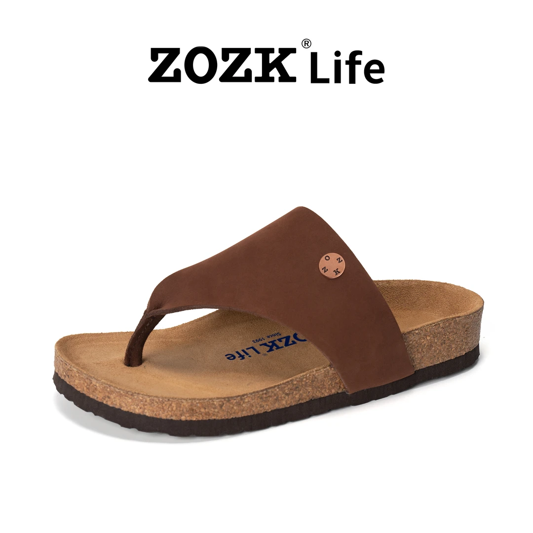 ZOZK男士人字拖鞋夏季透气真皮软木底时尚潮流百搭夹趾凉拖鞋男鞋