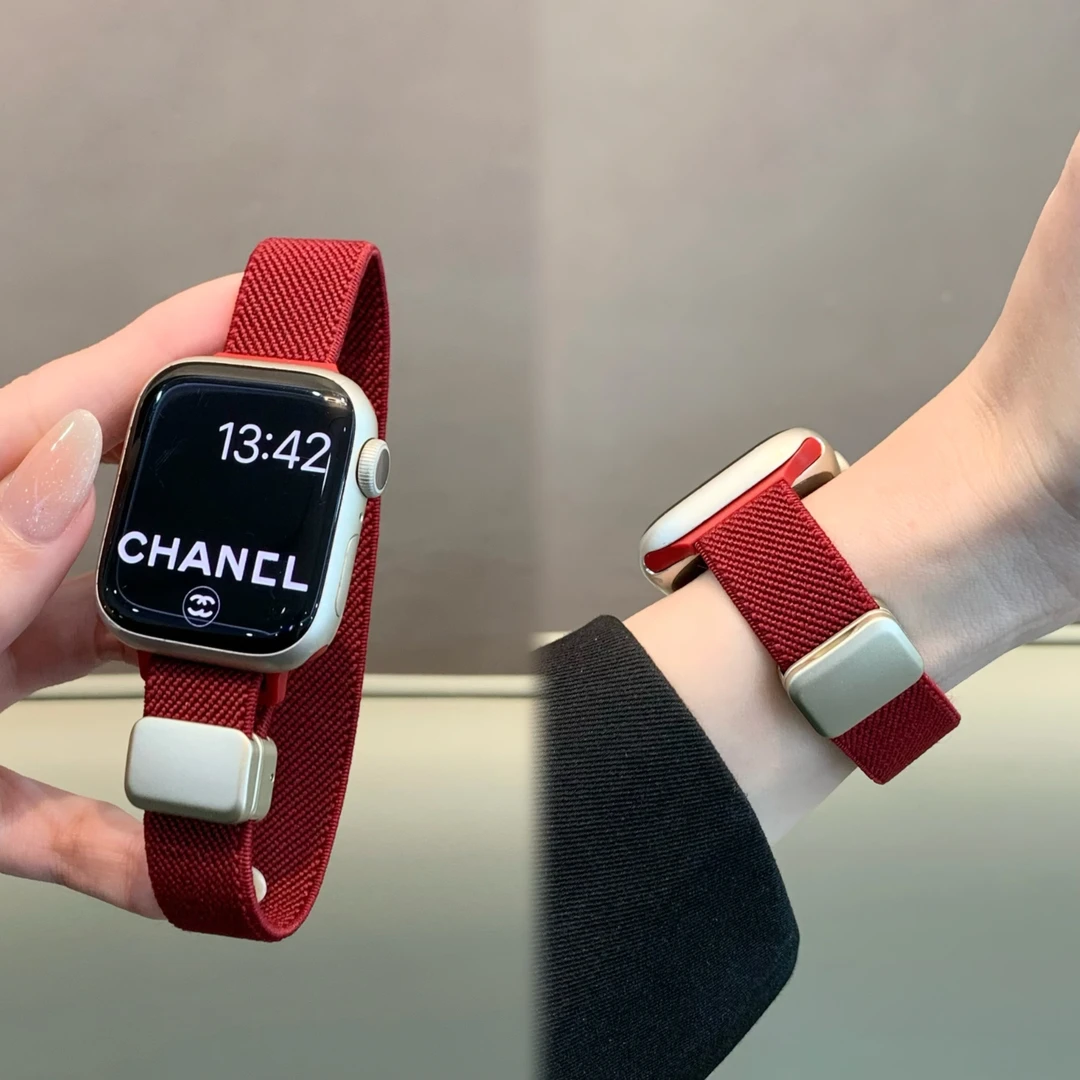 适用苹果手表iwatch10/s11表带百搭细款平纹编织磁吸扣applewatch