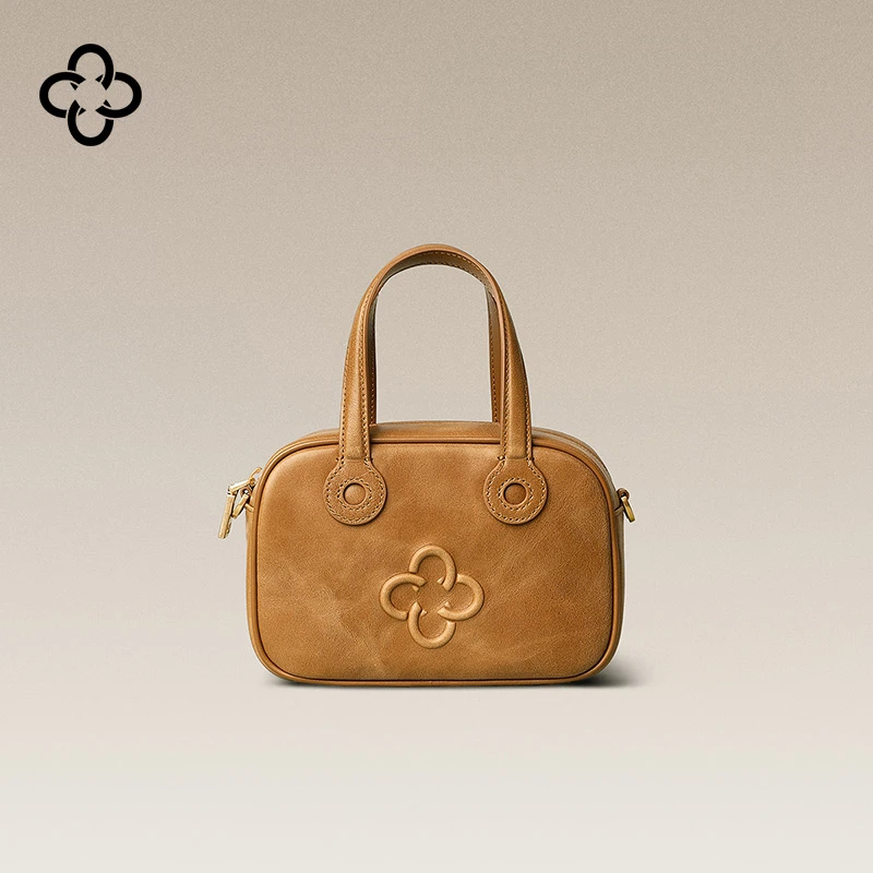 CASSILE/卡思乐波士顿包女2025新款植鞣头层牛皮手提单肩保龄球包