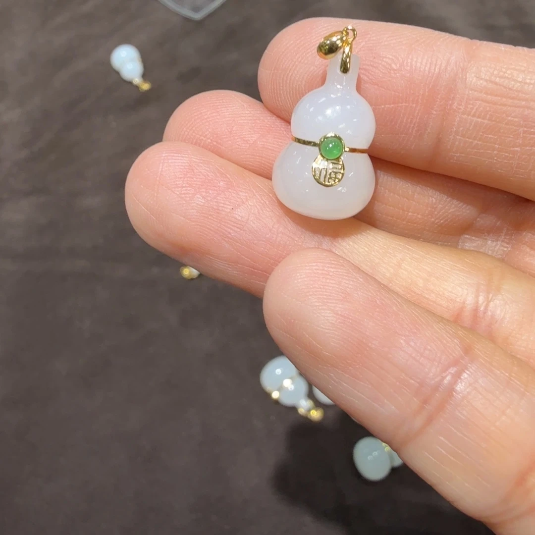 和田玉18K金镶嵌颈饰白玉葫芦TZ多样性拍一发一