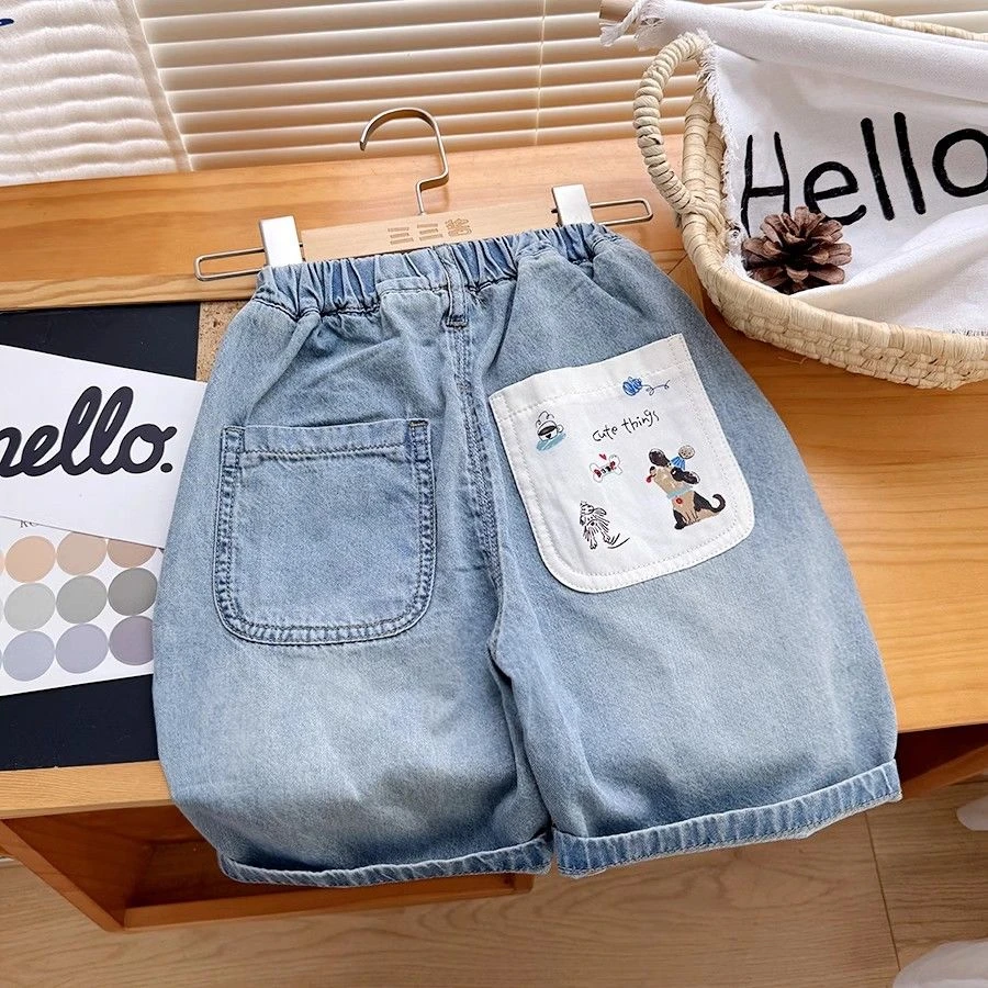 儿童软牛仔中裤2025新款男童牛仔七分裤女童夏天裤子宝宝阔腿裤