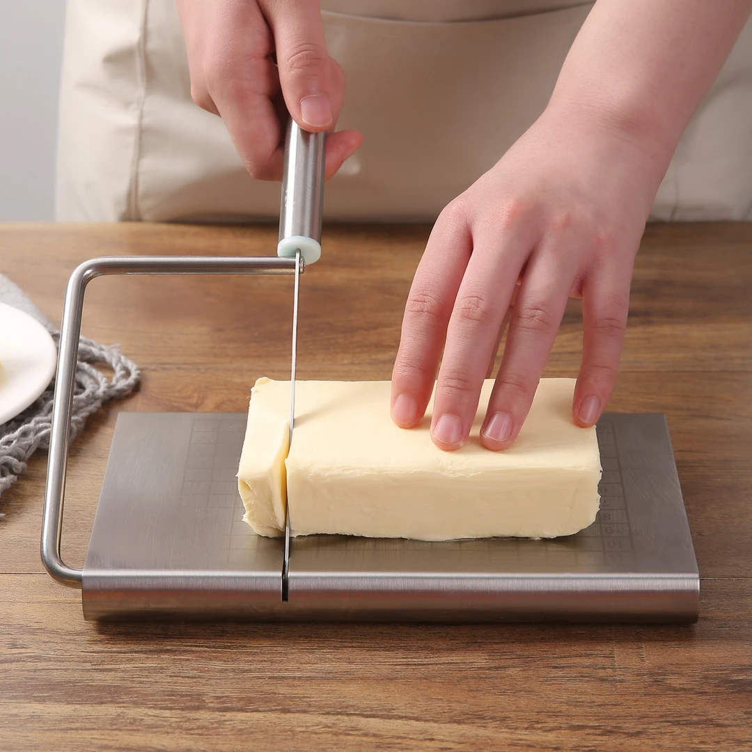 芝士切片器烘焙奶酪黄油分割刀带刻度火腿香肠手工皂切不锈钢块板