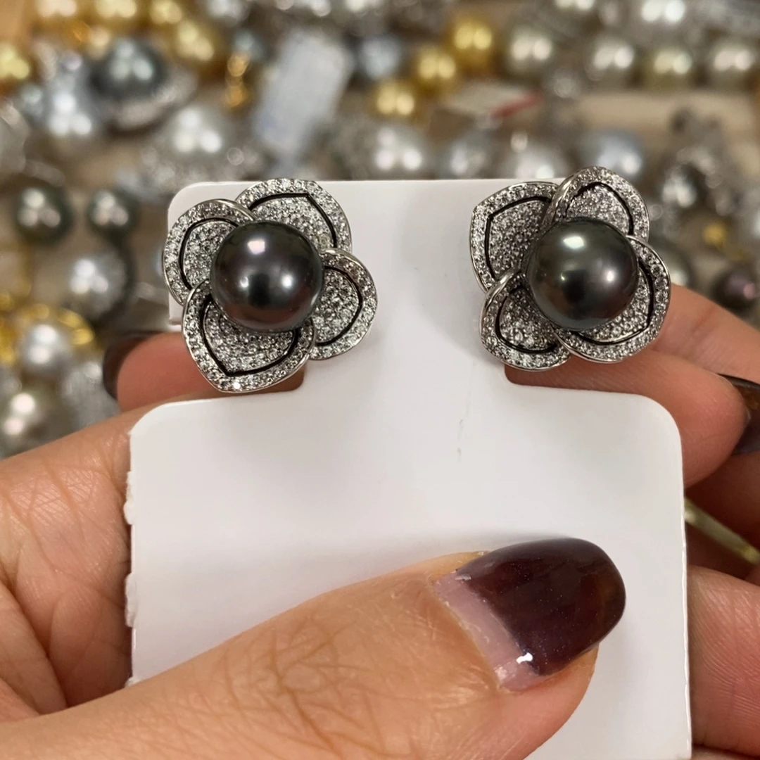 银S925镶嵌海水珍珠耳饰
