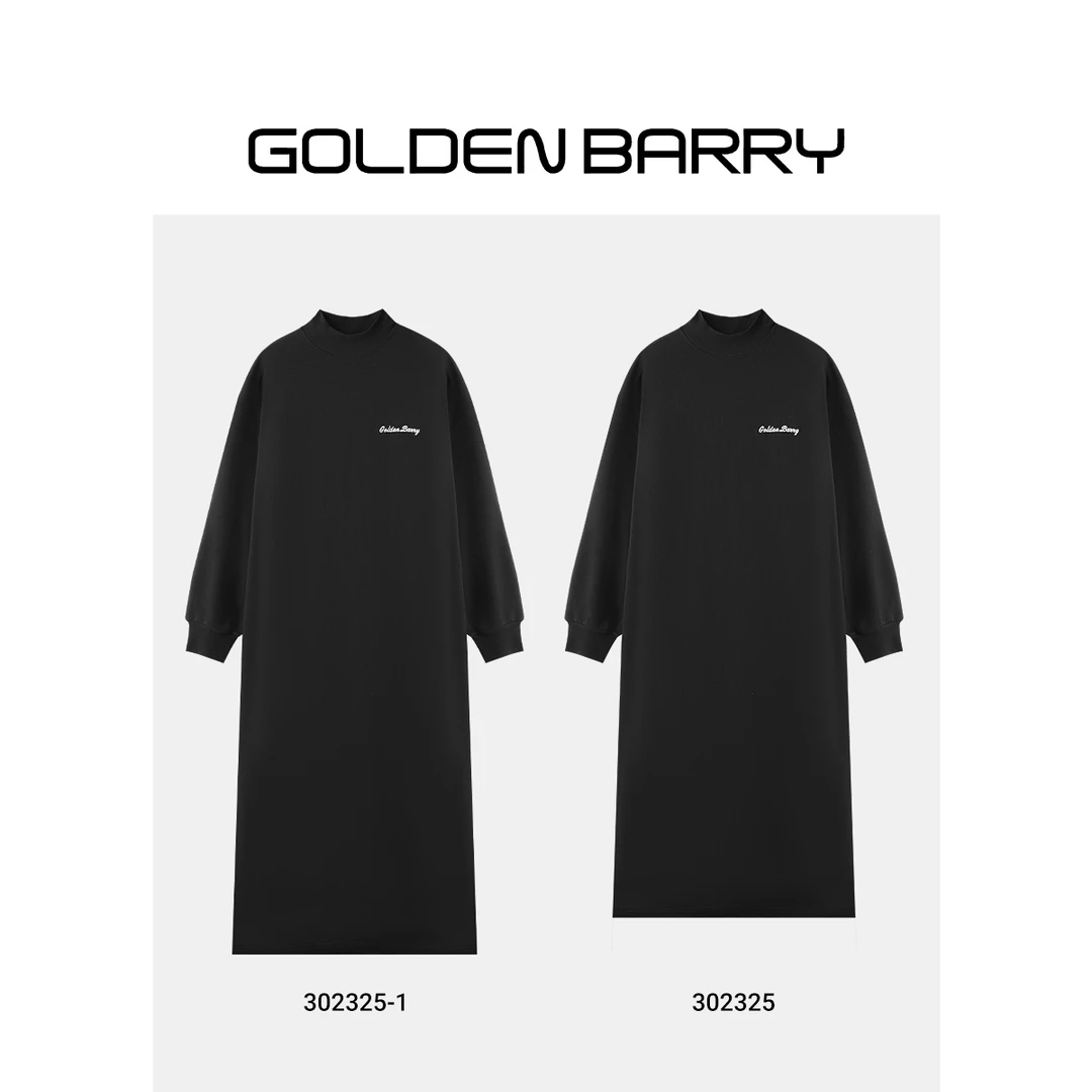 |302325/302325-1休闲时尚宽松慵懒风高领落肩连衣裙