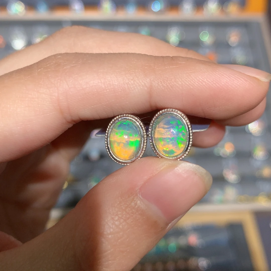 银S925镶嵌欧泊欧泊耳饰y