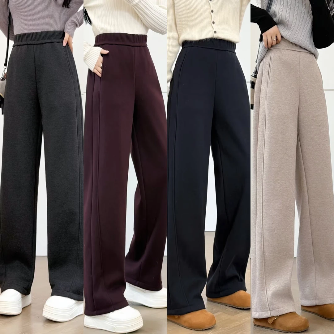 HUIZHIMEI/绘智美大码高腰加绒加厚保暖休闲裤窄版直筒裤弯刀裤女
