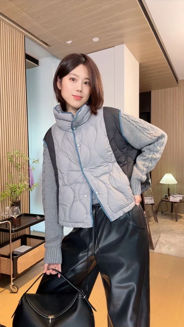 NAN&SEN  2025秋冬新款90白鸭绒针织拼接小众款羽绒服 NS250401