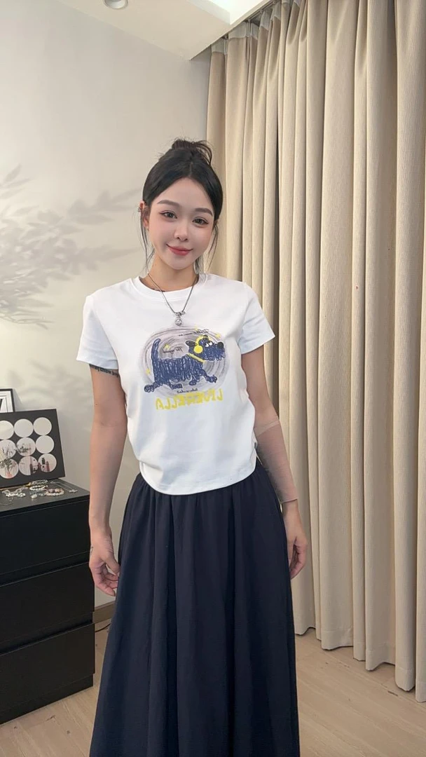 2025夏季新款时尚洋气百搭抽绳短袖上衣显瘦