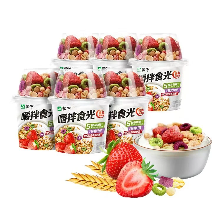蒙牛嚼拌食光草莓谷物嚼绊酸奶搅拌营养发酵早餐低脂代餐210g*6杯