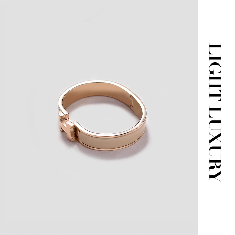 合金手镯 【V金工艺】  H宽版 奶茶色手镯