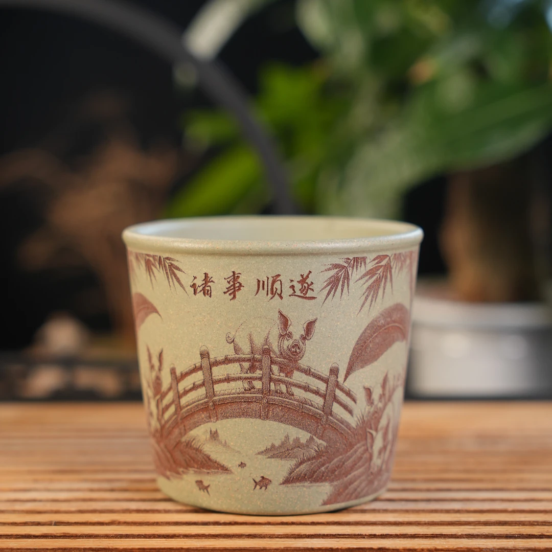 GSJZ3-80   宜兴手工紫砂   刻绘主人杯