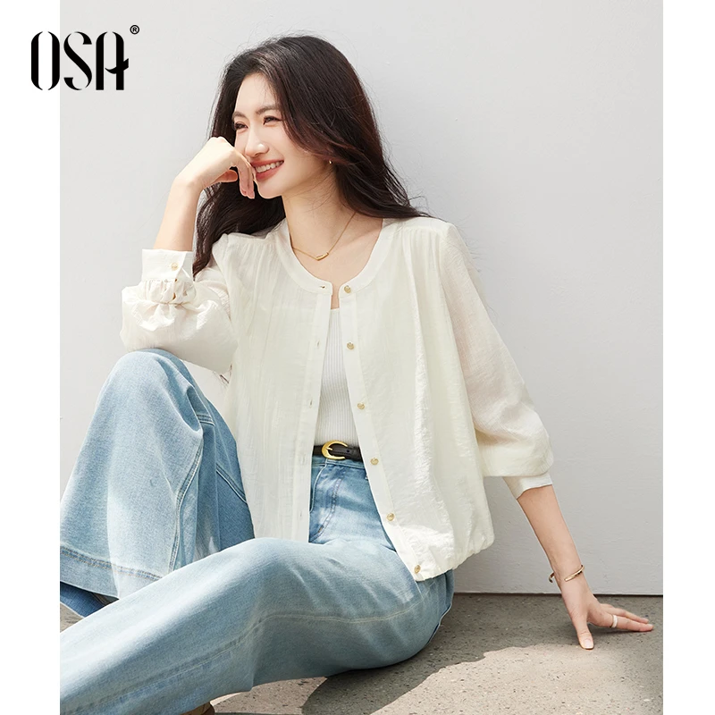 【细说定制】欧莎简约轻薄肌理感圆领外套S125C25002