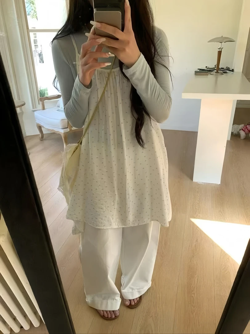 @2512【茉莉花园】慵懒风小吊带➕2511打底T真两件套韩版内搭套装