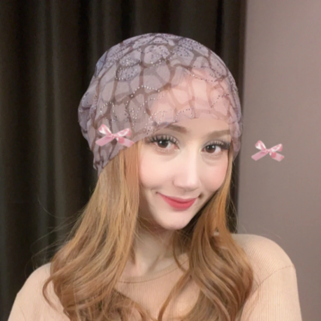 刺绣时尚透气蕾丝民族风包头帽春夏烫钻针织套头帽