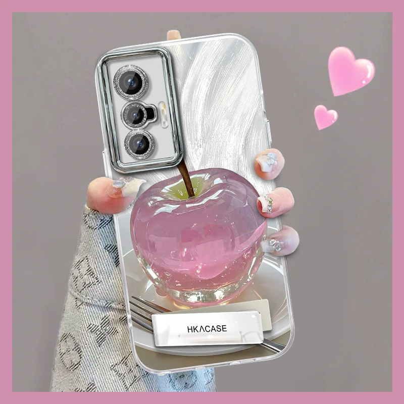 适用于vivox70精孔羽纱晶莹粉苹果网红个性创意支架全包手机壳女