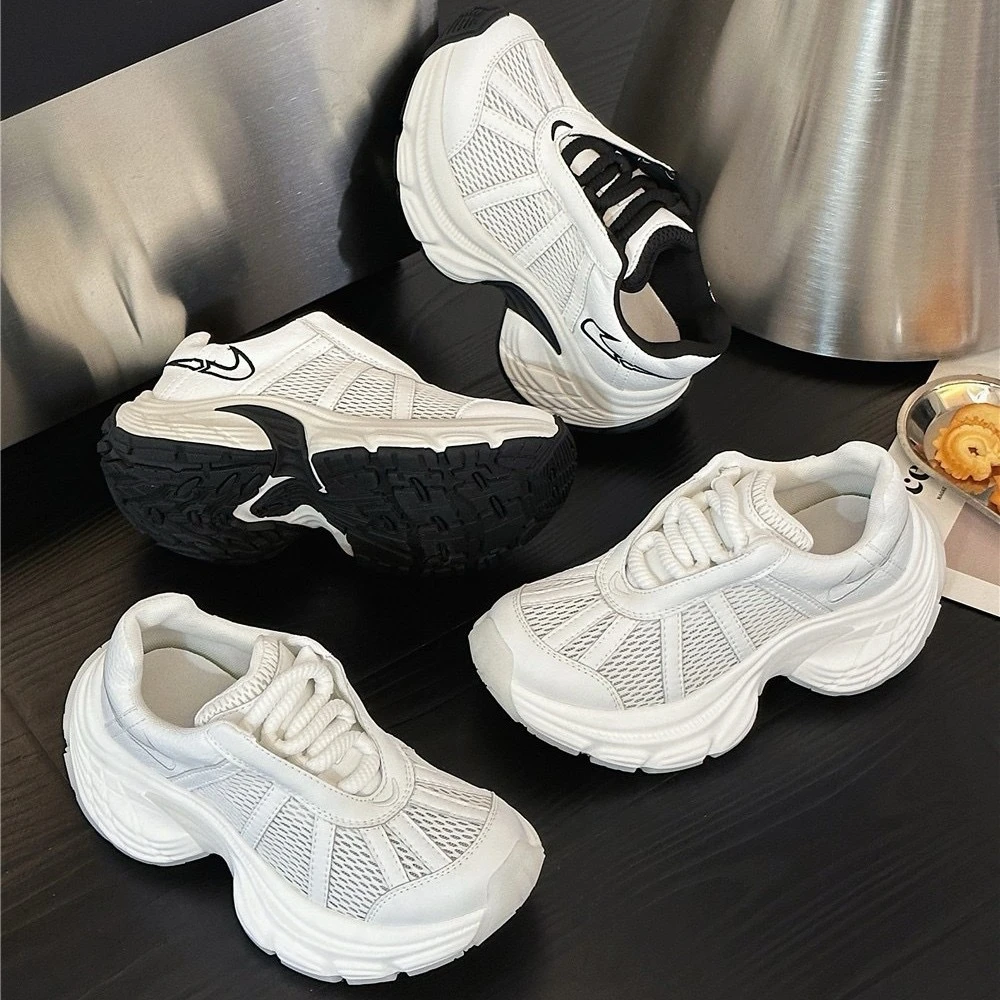 月光白做旧复古夏款网面厚底松糕鞋增高6cm百搭老爹鞋潮