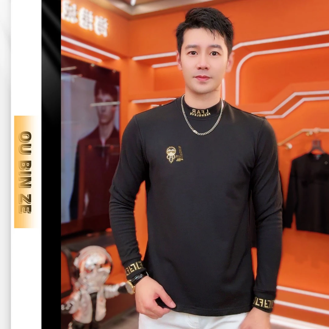 欧彬泽【托尼】欧货莫代尔磨毛打底衫长袖秋冬男装中高领T恤9801