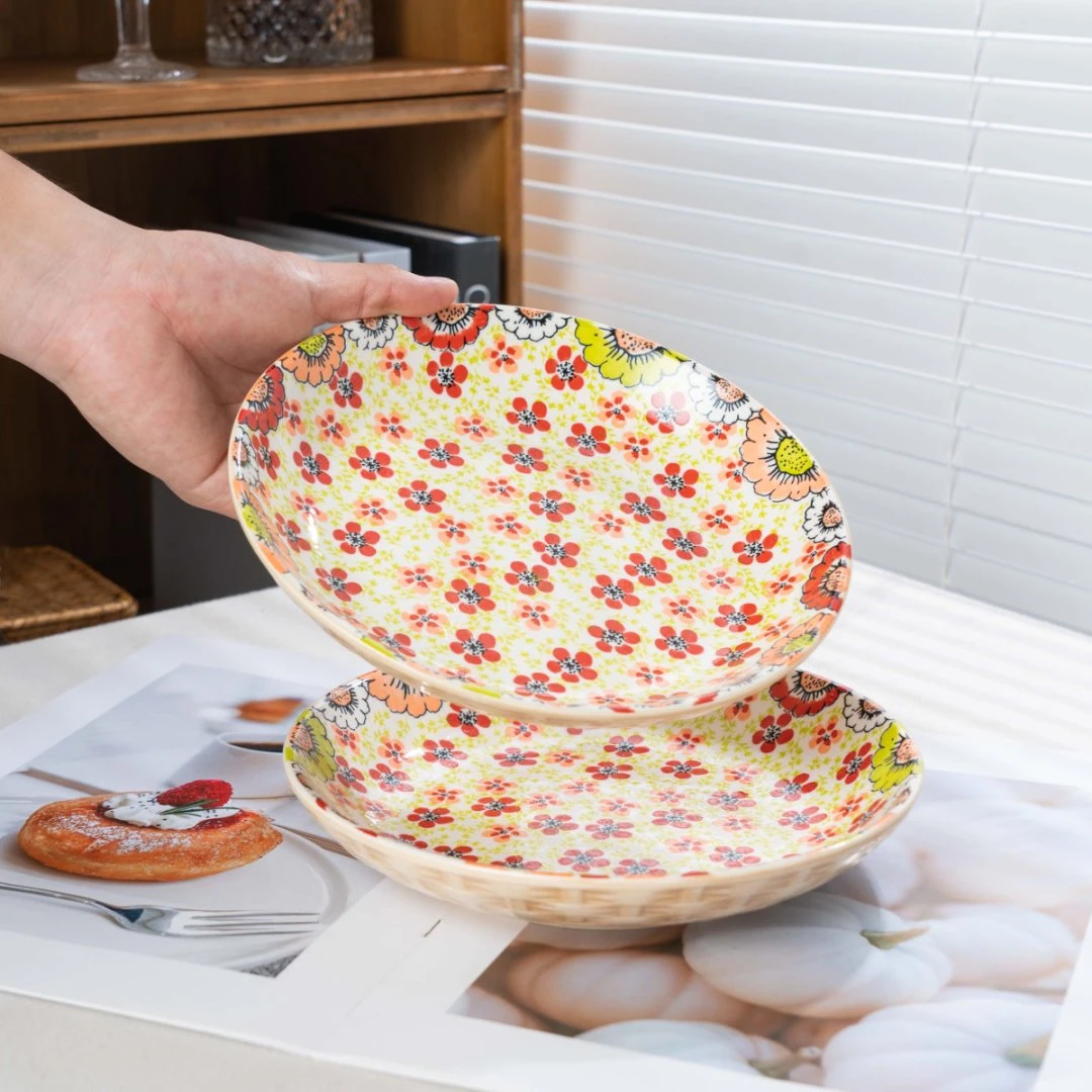 【西里西亚】竹编漫花嫣红-8英寸盘(两个装）米色