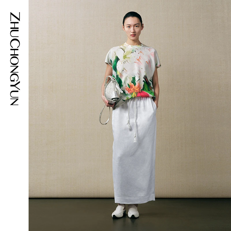 【烈焰繁花】ZHUCHONGYUN2025夏新款东方花稿廓形针织短袖上衣