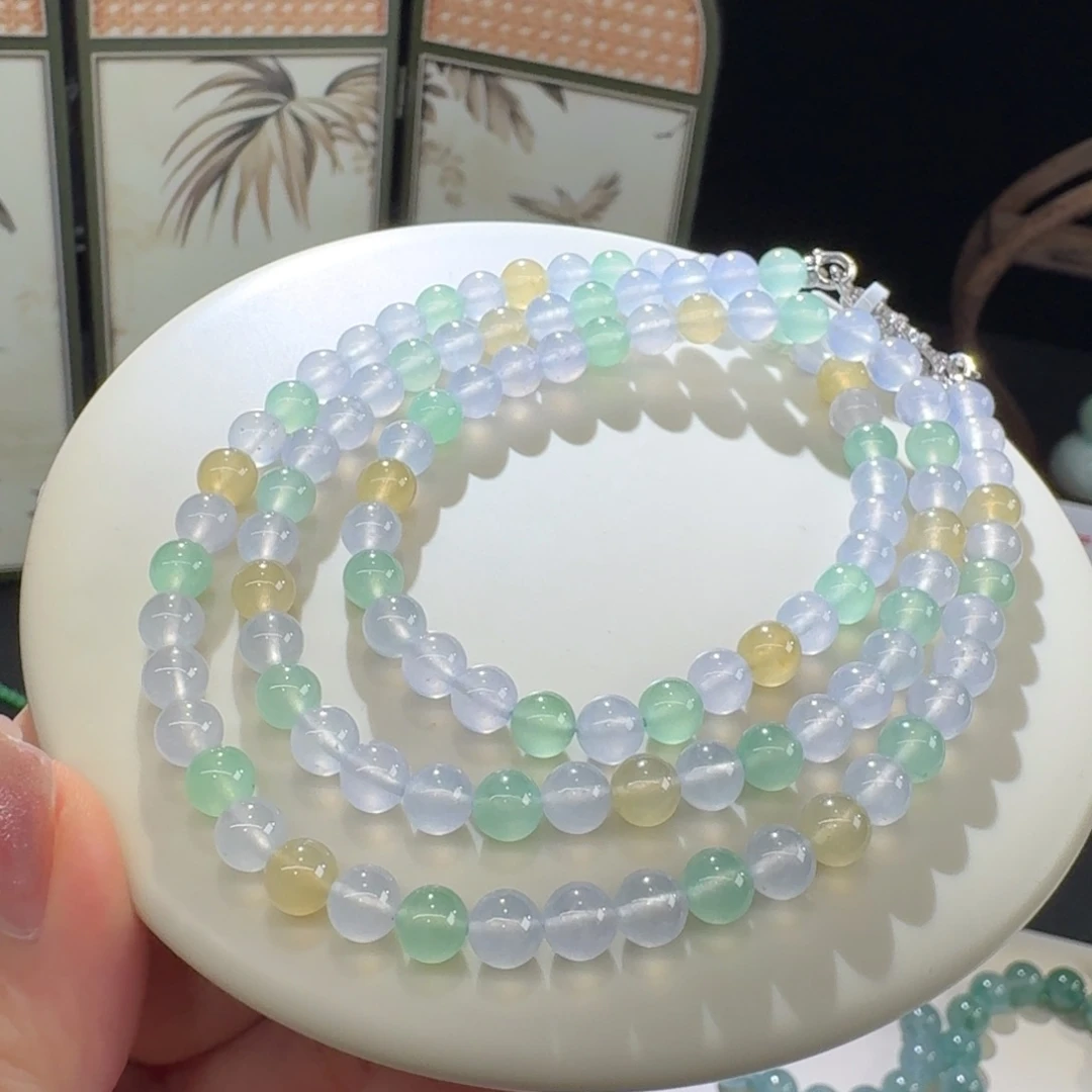 未镶嵌手链翡翠炸光！梦幻！高冰波幻彩项链卡6 超仙！