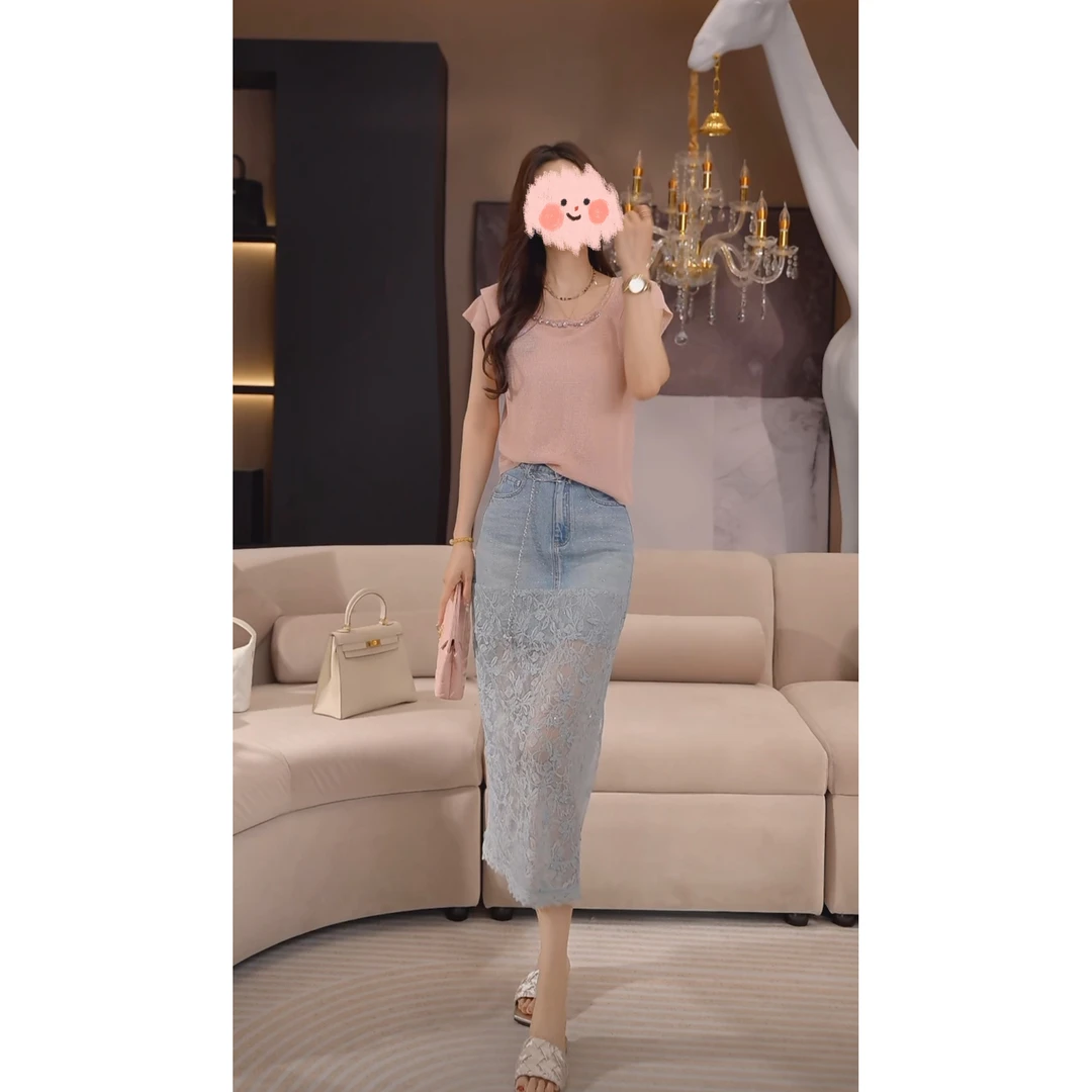 时髦轻奢～2025春夏高定串钻气质百搭层叠小飞袖针织衫