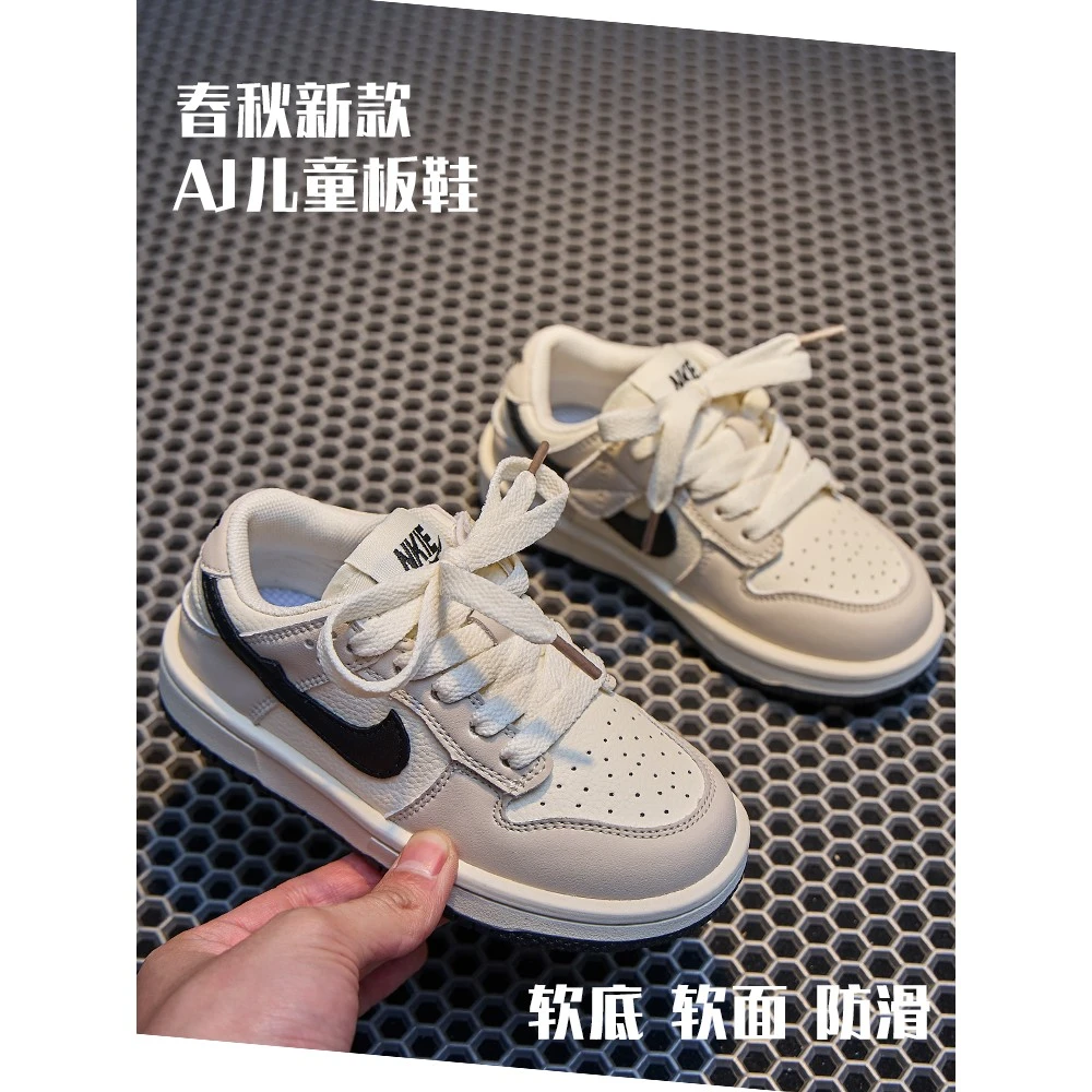 巴拉AJ潮牌儿童运动鞋男童鞋春秋新款2025真皮透气软底小白鞋女童