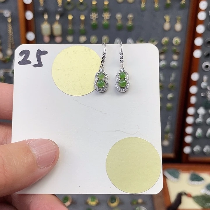 和田玉（碧玉）耳饰银S925镶嵌和田玉25