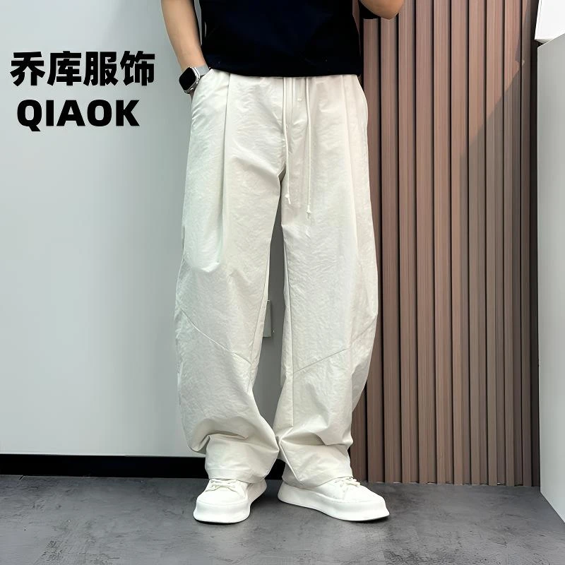 夏季新款潮流宽松版薄款弯刀裤高级感纯色百搭潮流纯色休闲长裤男