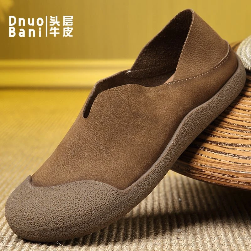 渡诺班尼新款复古休闲皮鞋男款单层牛皮软底舒适一脚蹬乐福鞋男