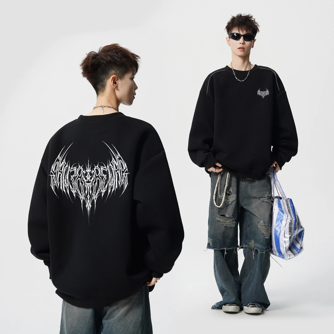 2025秋季新款潮牌重磅圆领卫衣男设计感潮流美式宽松百搭套头上衣