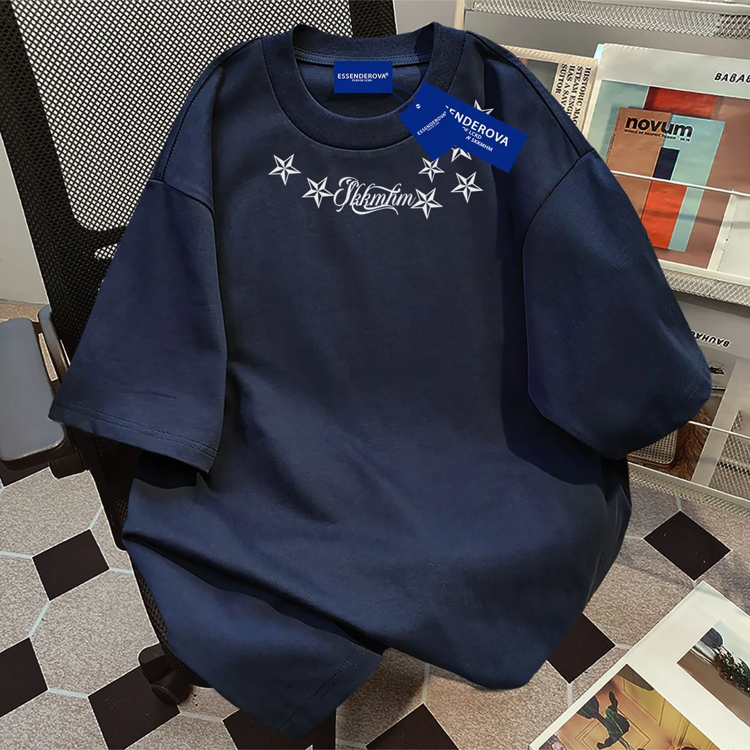 100%纯棉ins韩系宽松韩版星星字母印花短袖t恤女夏季圆领情侣上衣