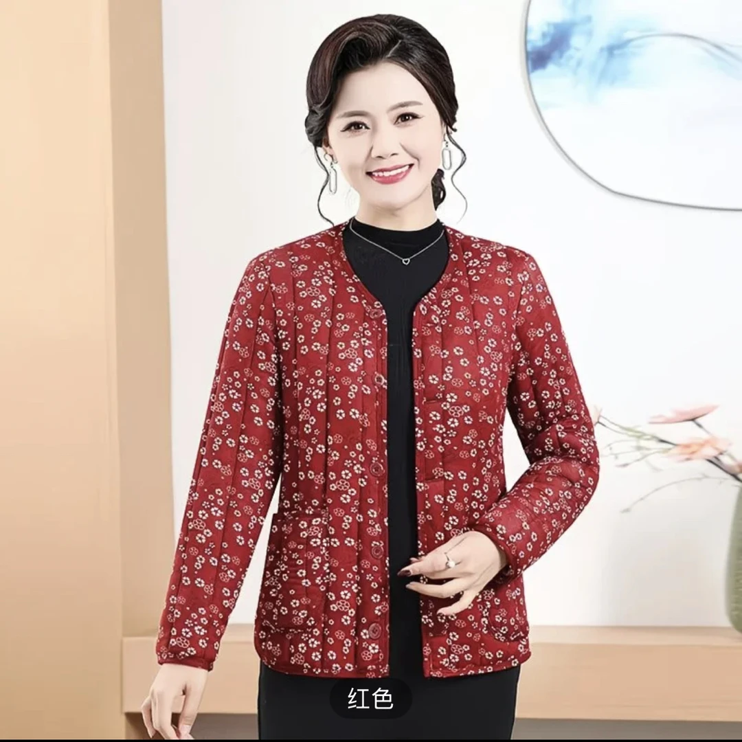 秋冬季中老年女士复古碎花加绒加厚保暖棉服妈妈棉袄