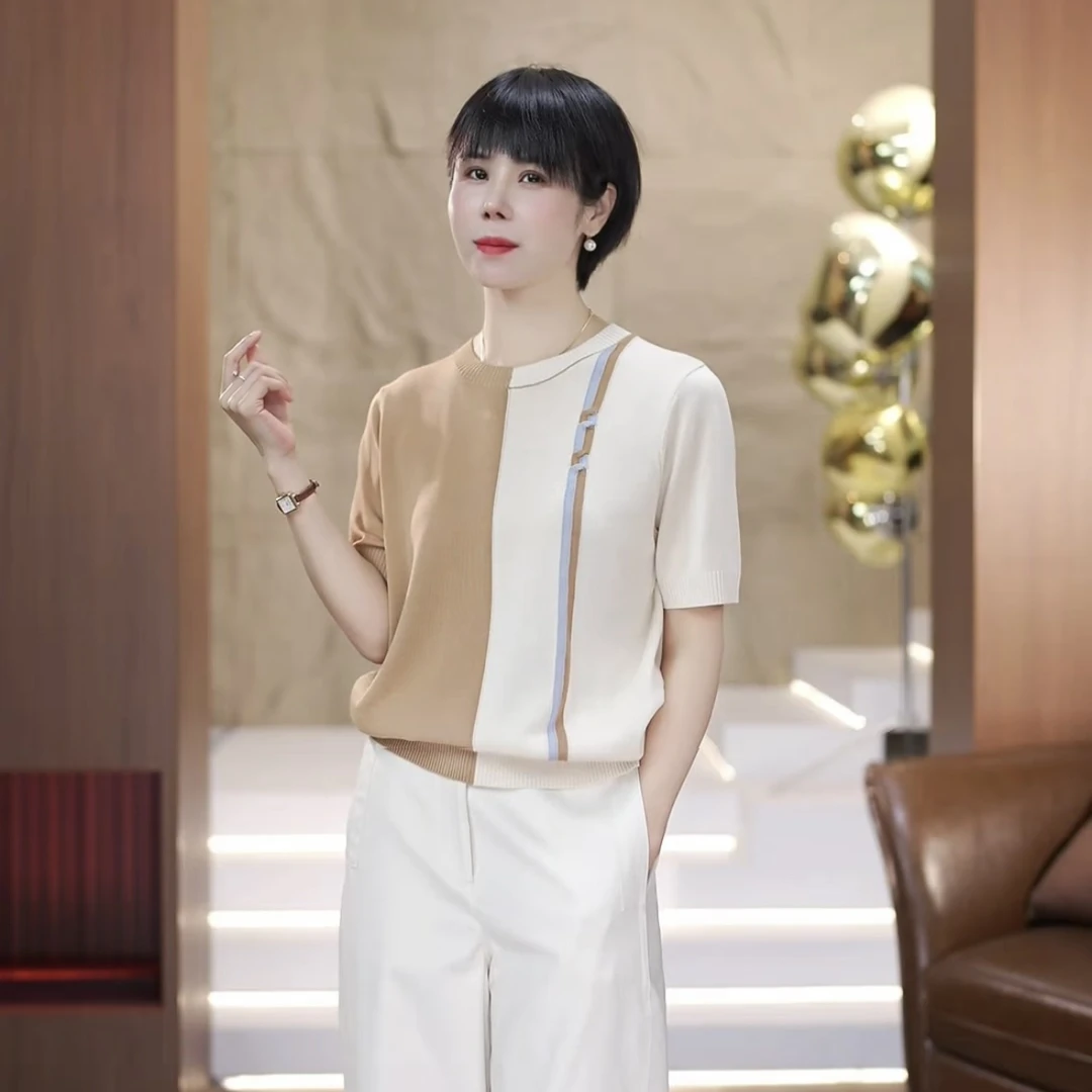 【渲渲推荐】YX-7818夏季时尚双色拼接小衫