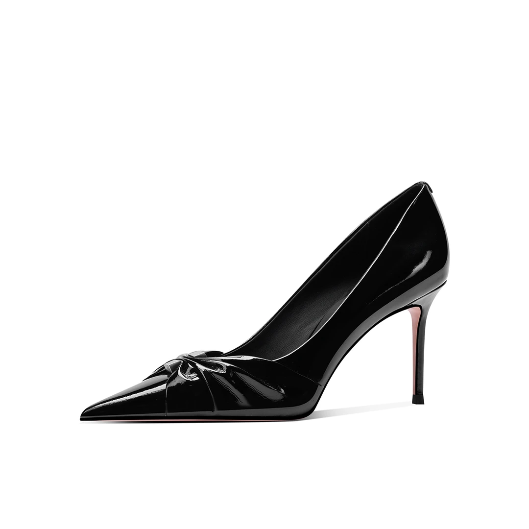 49-新款女士浅口高跟鞋尖头细高跟真皮女鞋褶皱系列时尚百搭