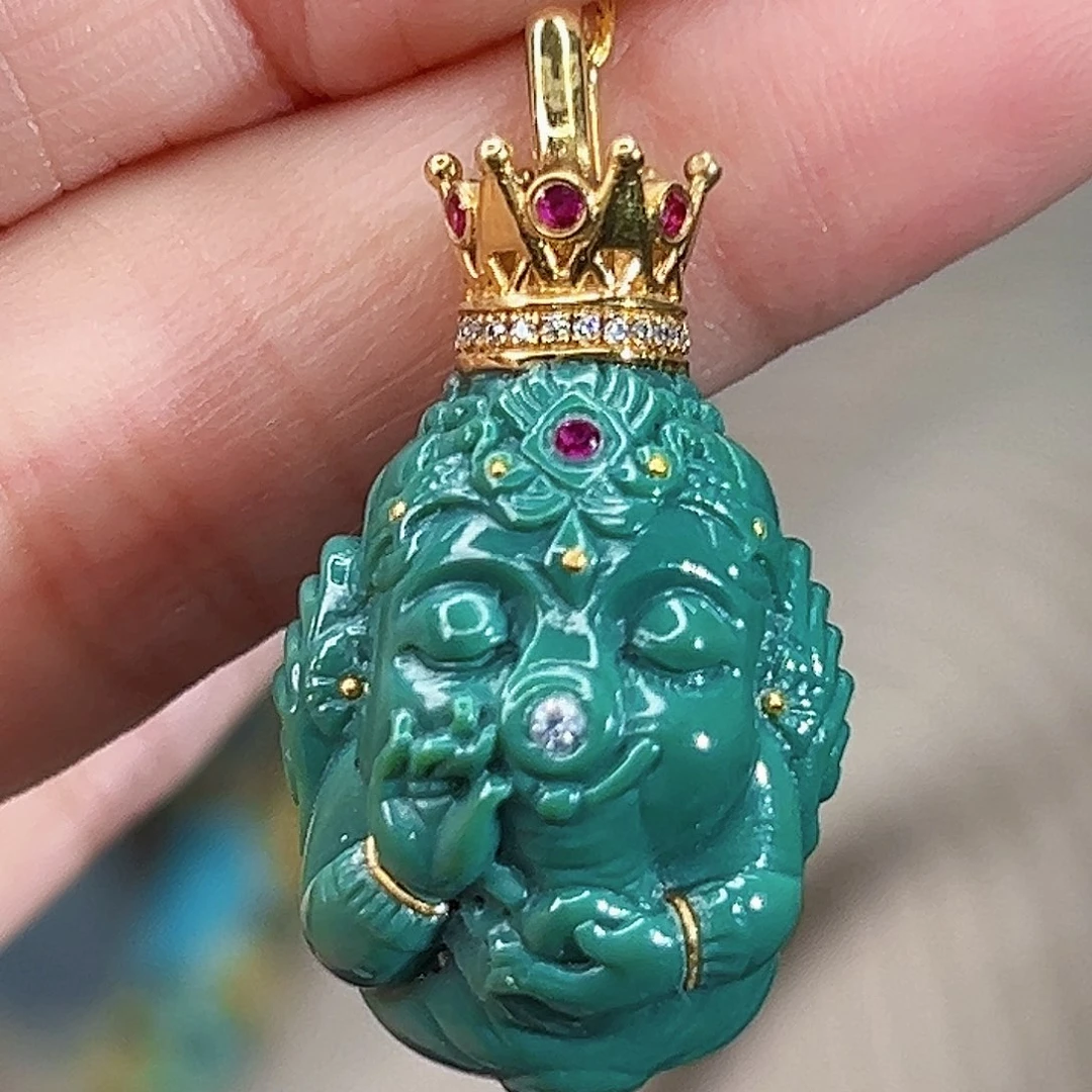 绿松石18K金镶嵌珠宝奇石