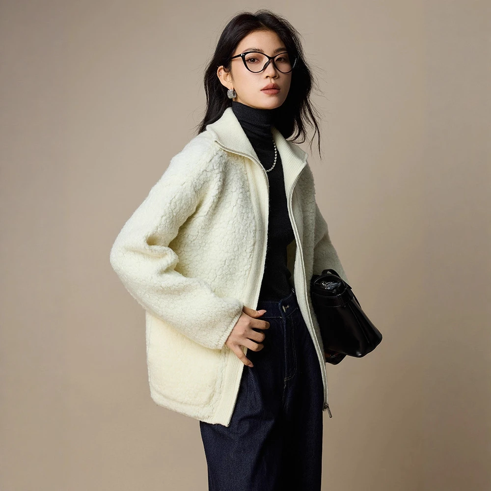 高级感圈圈纱100%羊毛毛衣女秋冬外套25新款韩系拉链针织开衫