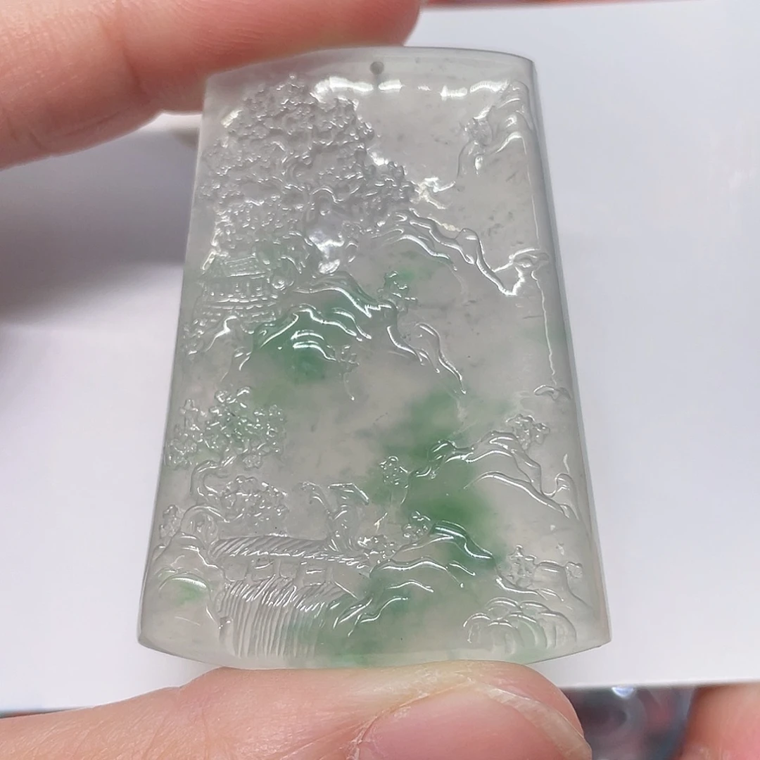 颈饰未镶嵌翡翠一刀切山水牌