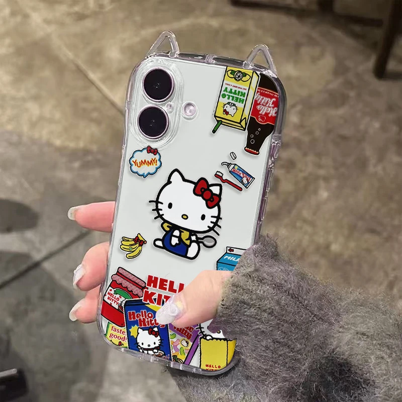卡通美食kitty猫适用苹果16Pro手机壳iPhone15小蛮腰14/13猫耳朵