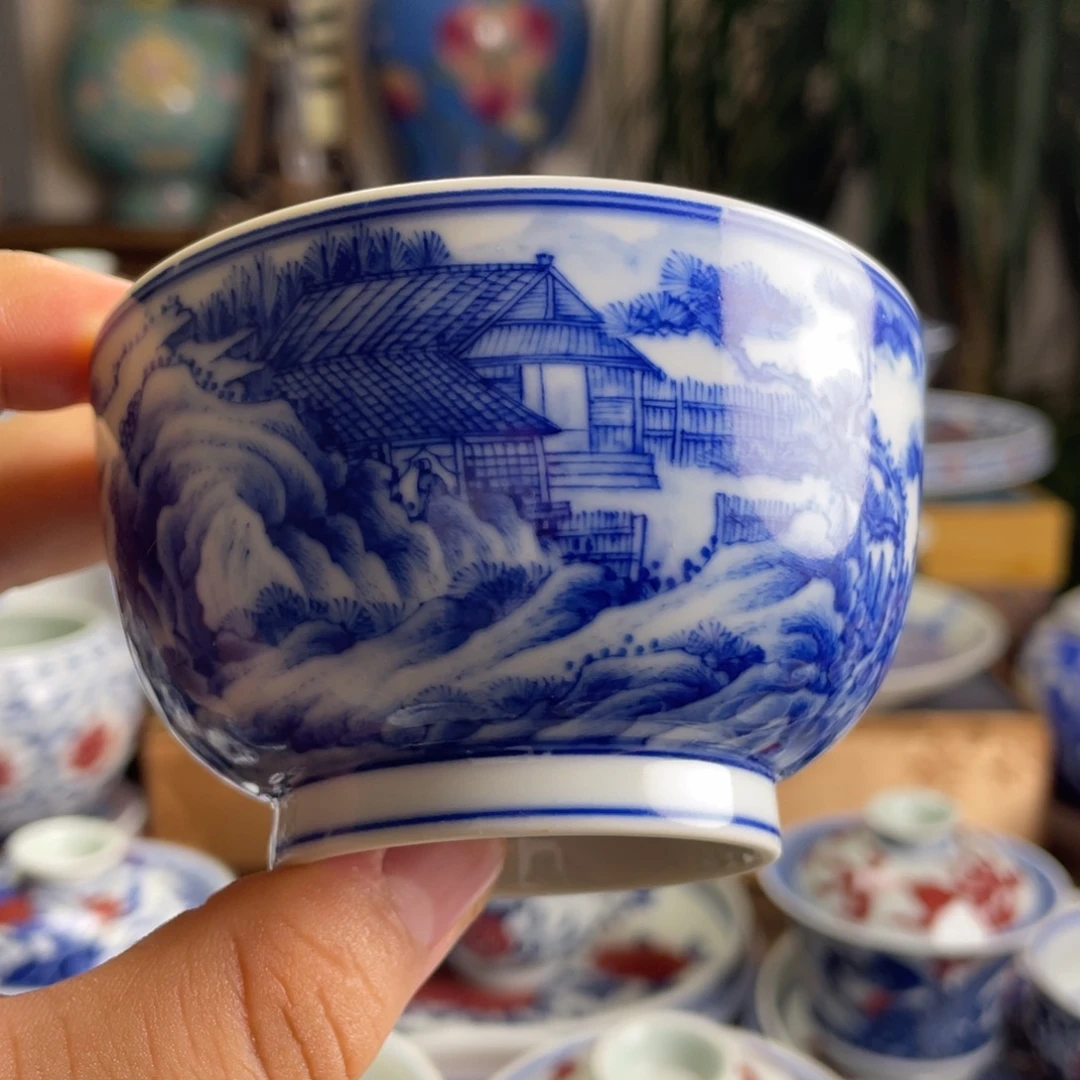 青花山水杯子微瑕