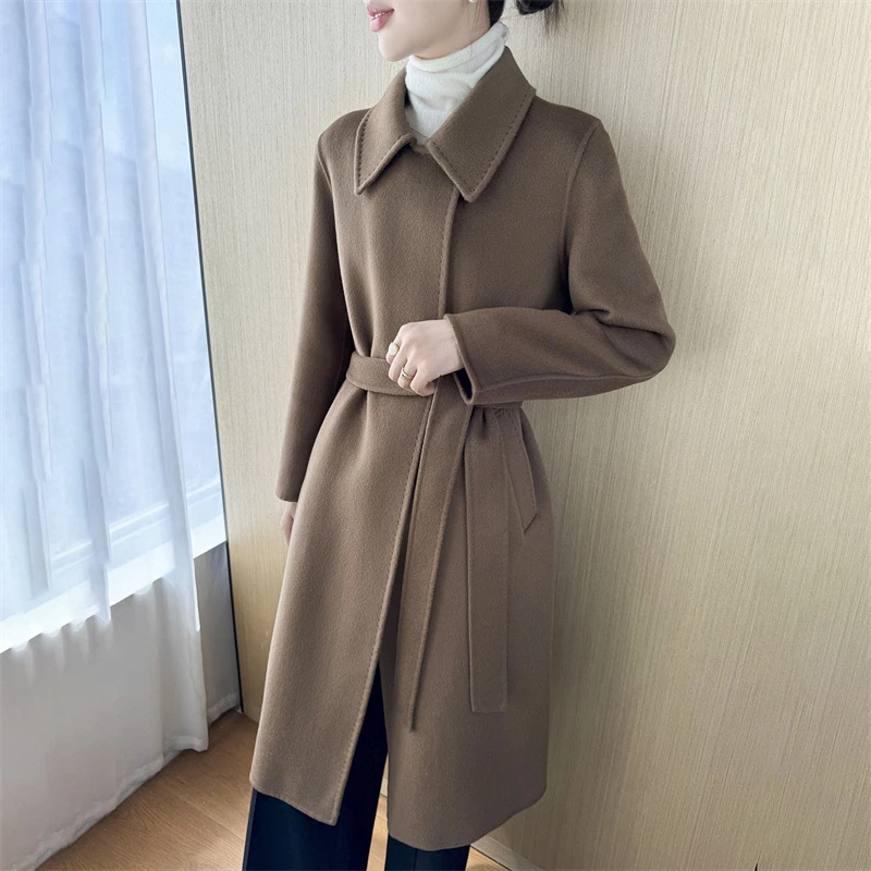 新款双面羊绒大衣女加长款气质百搭款羊毛双面呢外套时尚保暖毛呢