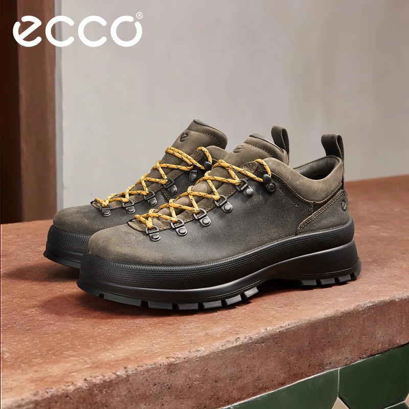 ECCO爱步工装靴复古棕色厚底低帮马丁靴皮靴男真皮 踪迹30 550614