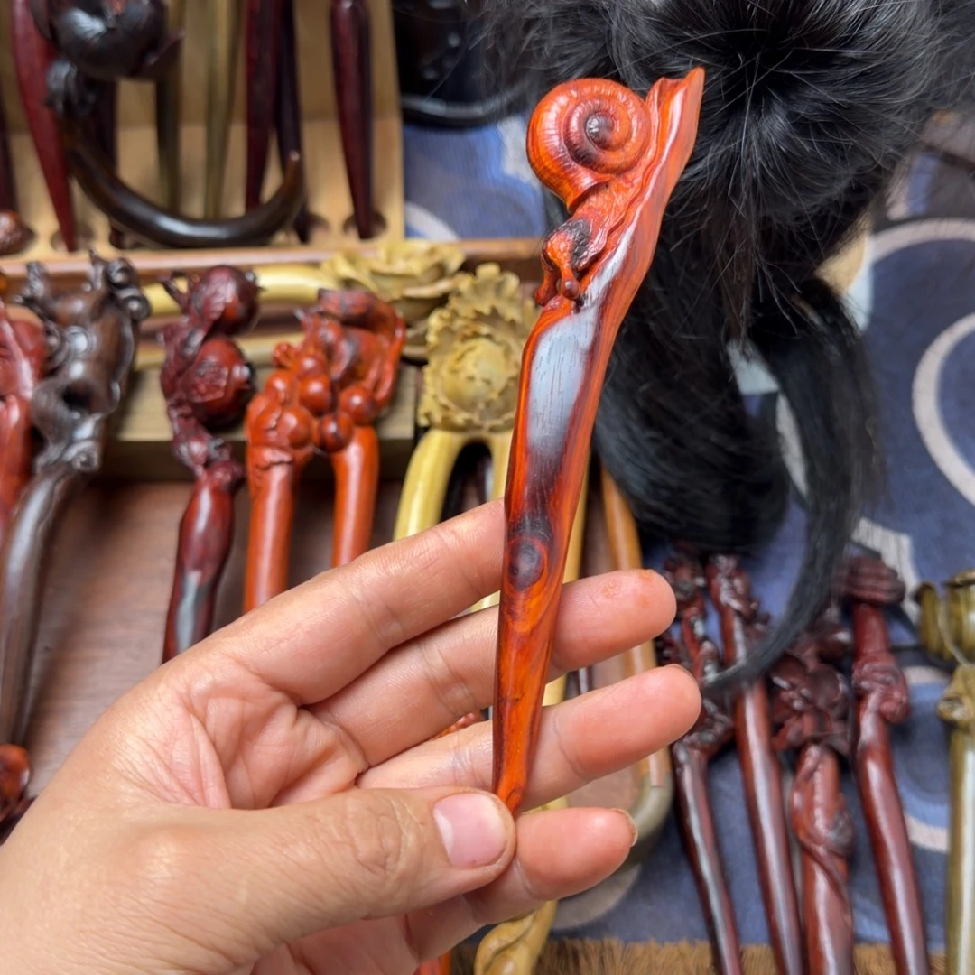 路***至檀香紫檀（小叶紫檀）小叶紫檀蜗牛簪