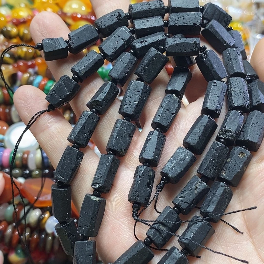 玛瑙/玉髓未镶嵌珠宝半成品黑碧玺一条卡8*12mm