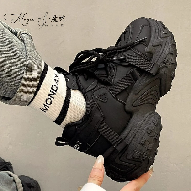 【万达撤柜】小个子爆款百搭厚底老爹鞋女增高春秋新款复古松糕休闲