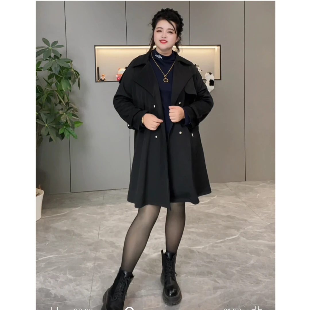 秋季长款大码时尚风衣外套气质显瘦黑色简约经典高级感3015